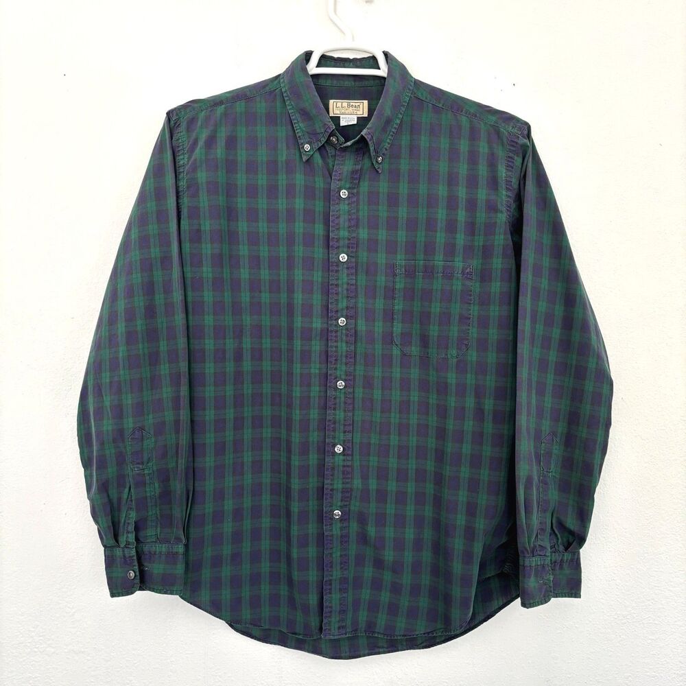 LL Bean Mens Vintage Preppy Check Button Up Large Classic Ivy League Cotton